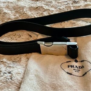 PRADA | Black Leather Metal Clasp Belt Sz. 30/75.